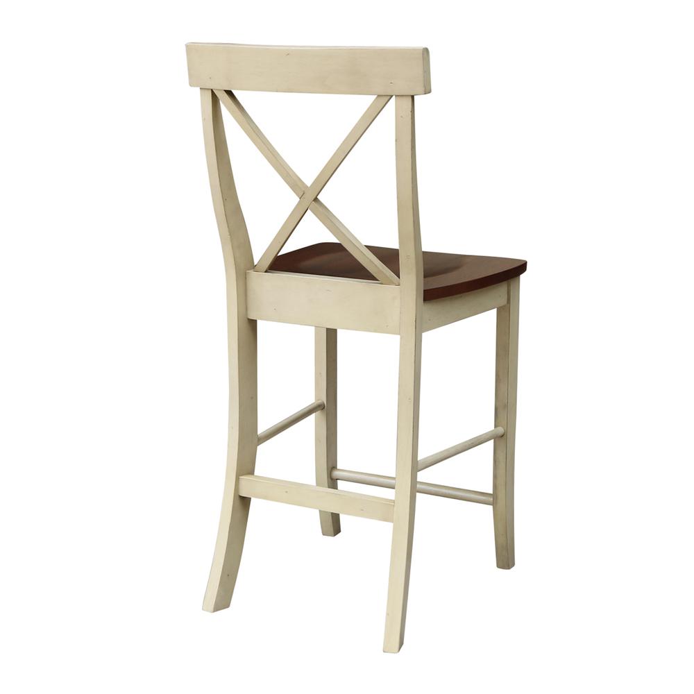 X-Back Counter height Stool - 24" Seat Height, Antiqued Almond/Espresso. The main picture.