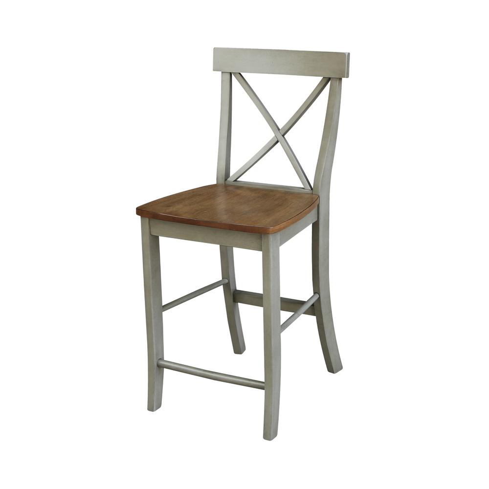 X-back Counterheight Stool - 24" Seat Height, Hickory/Stone. Picture 9