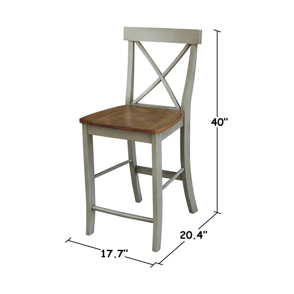 X-back Counterheight Stool - 24" Seat Height, Hickory/Stone. Picture 2