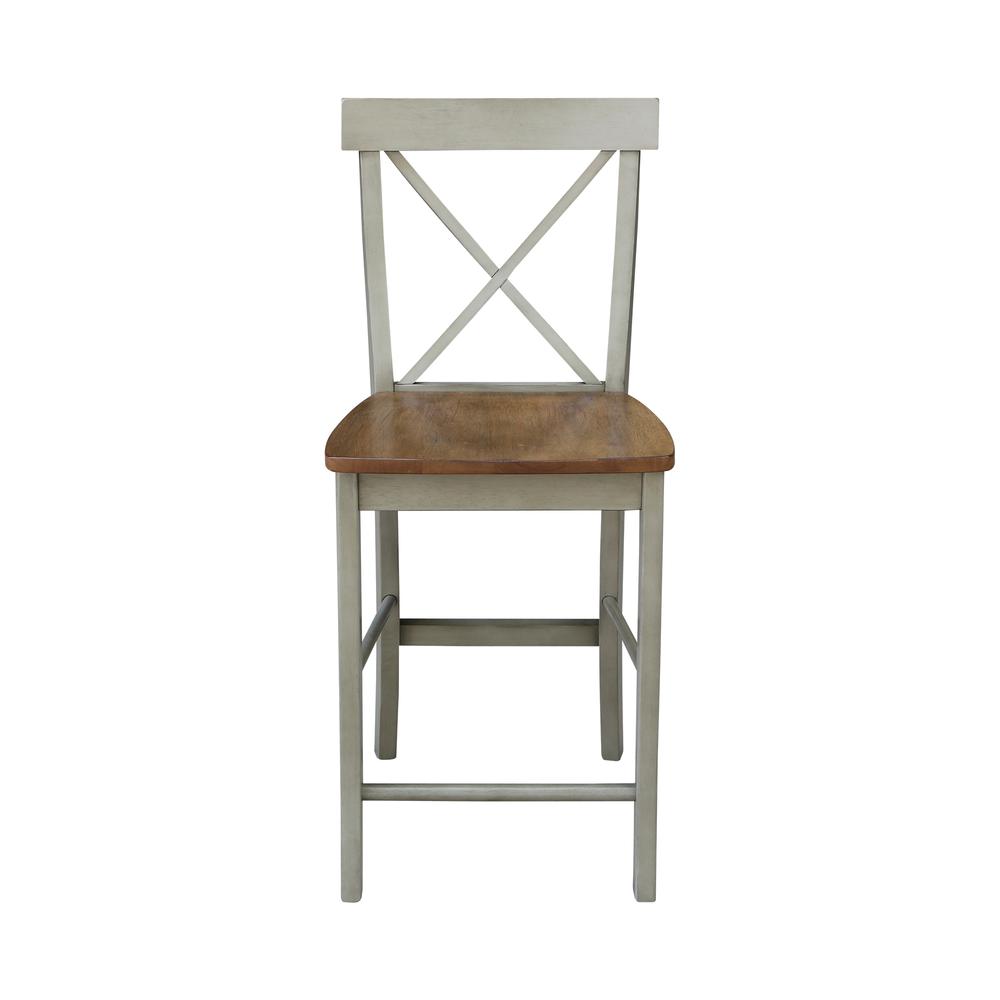 X-back Counterheight Stool - 24" Seat Height, Hickory/Stone. Picture 5