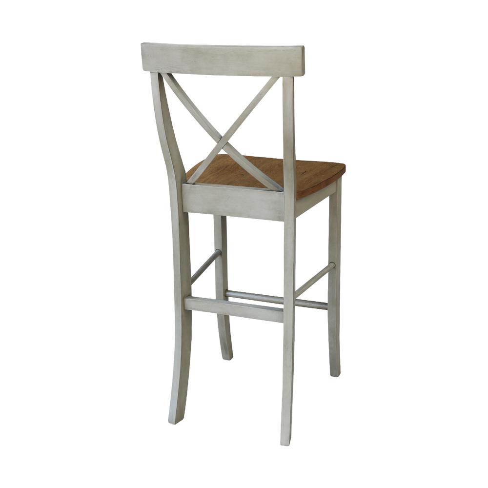 X-back Barheight Stool - 30" Seat Height, Hickory/Stone. Picture 1