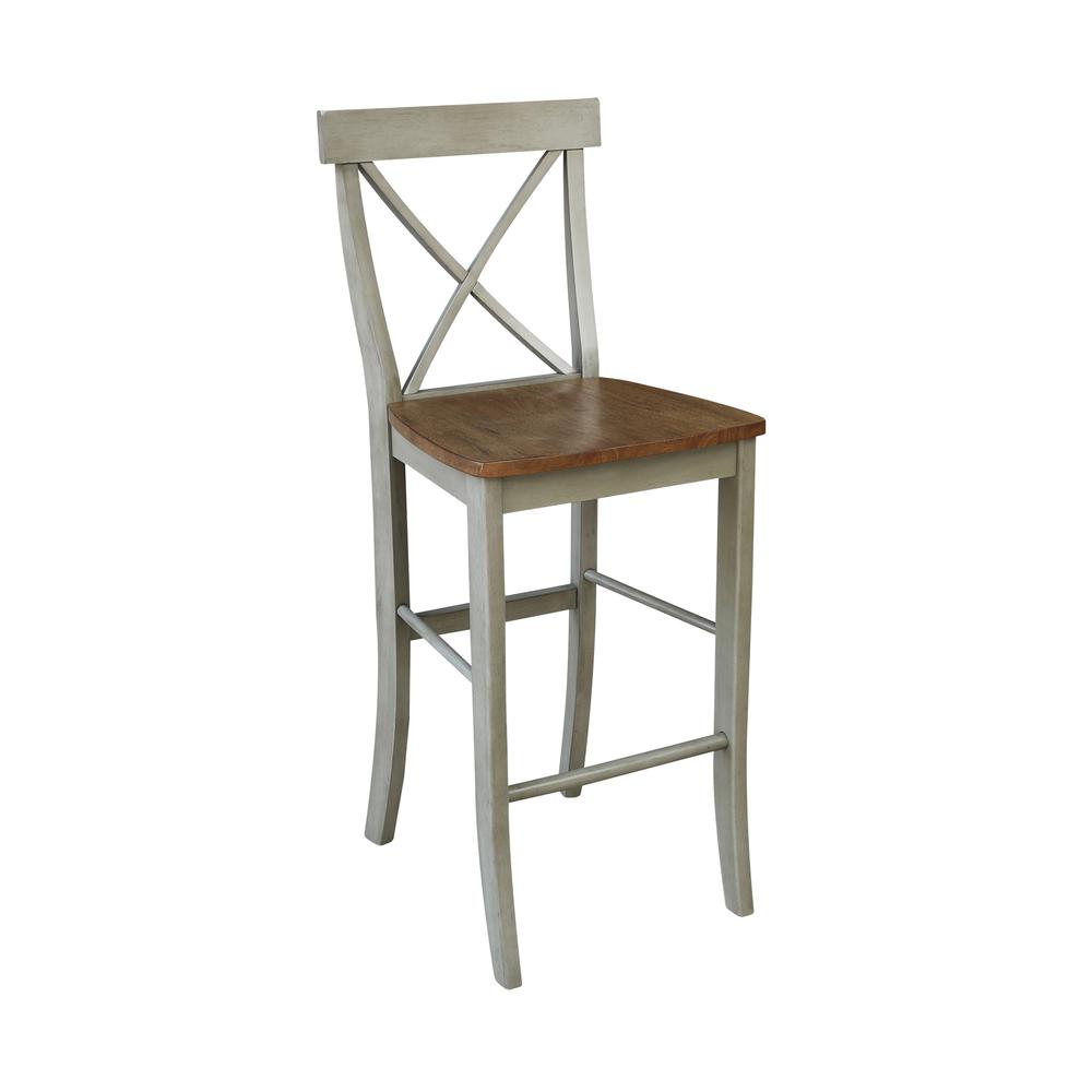 X-back Barheight Stool - 30" Seat Height, Hickory/Stone. Picture 3
