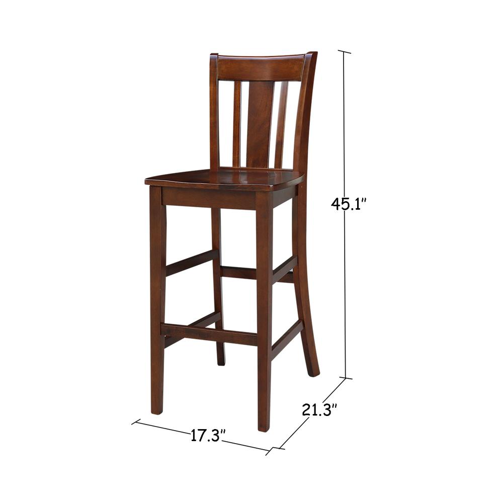 San Remo Bar height Stool - 30" Seat Height, Espresso. Picture 2