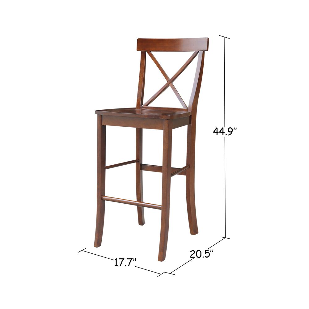 X-Back Bar height Stool - 30" Seat Height, Espresso. Picture 2