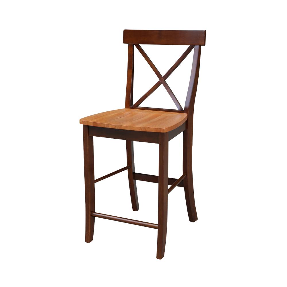 X-Back Counter height Stool - 24" Seat Height, Cinnamon/Espresso. Picture 9