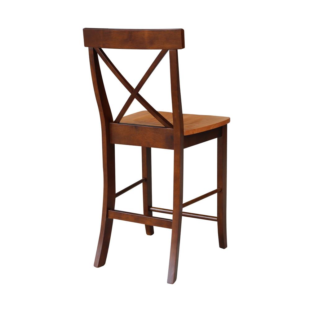 X-Back Counter height Stool - 24" Seat Height, Cinnamon/Espresso. Picture 1