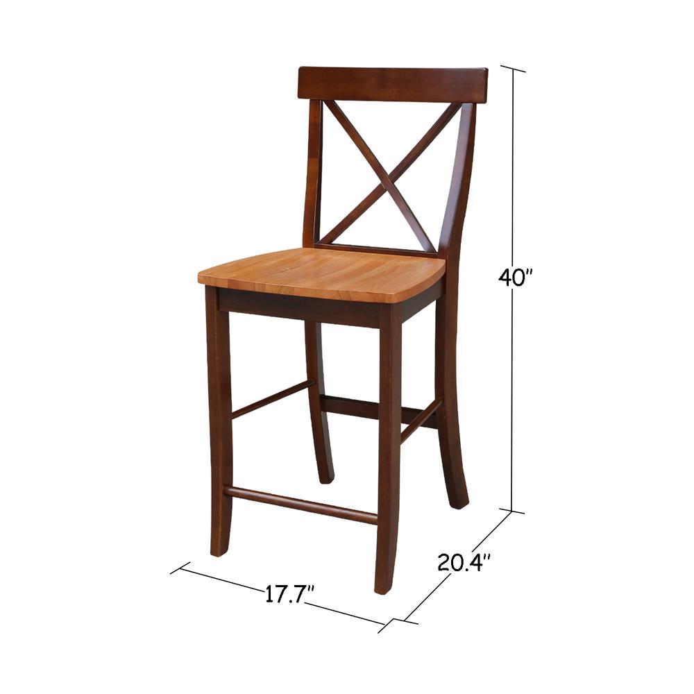 X-Back Counter height Stool - 24" Seat Height, Cinnamon/Espresso. Picture 2