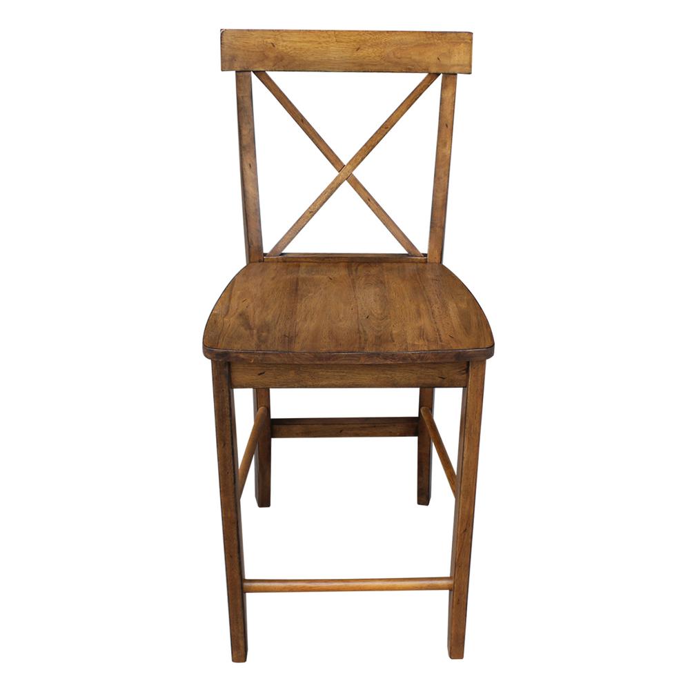 X-Back Counter height Stool - 24" Seat Height, Pecan. Picture 7