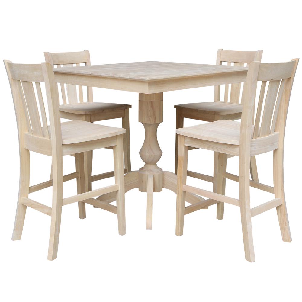 36" x 36" Square Top Pedestal Table  With 4 Counter Height Stools (Set of 5). Picture 1