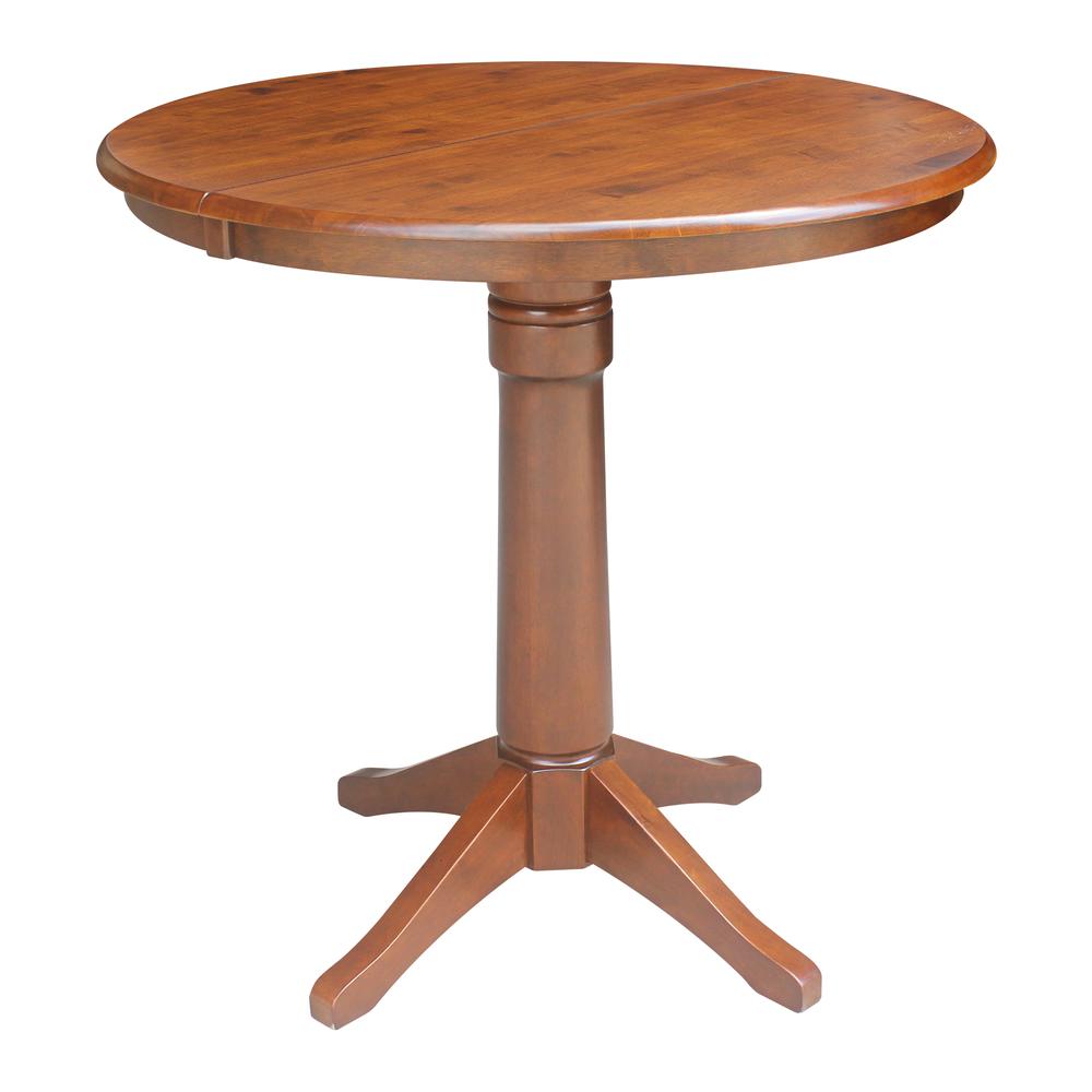 36" Round Extension Dining Table with 2 Emily Counter Height Stools - 3 Piece Set, Espresso. Picture 3