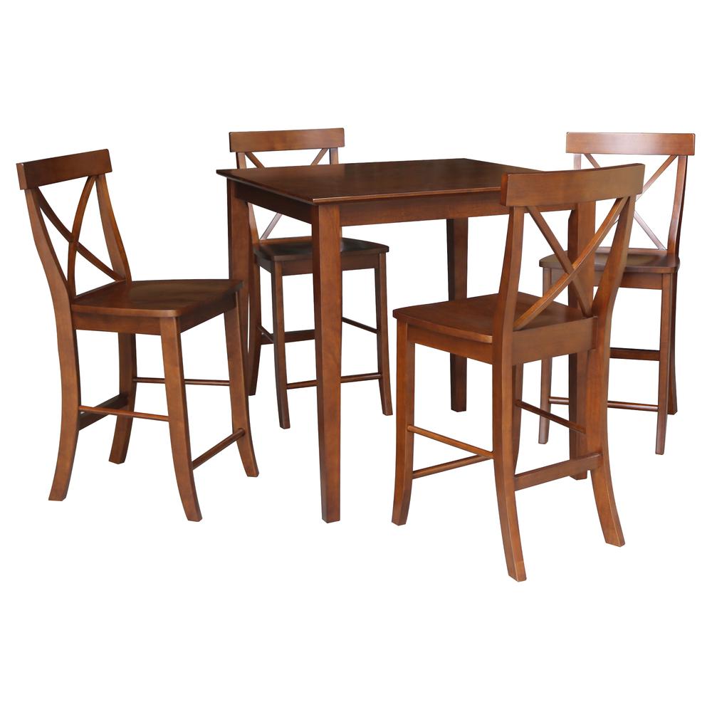 36" x 36" Counter Height Dining Table with 4 X-Back Stools, 24" Seat Height. Picture 2