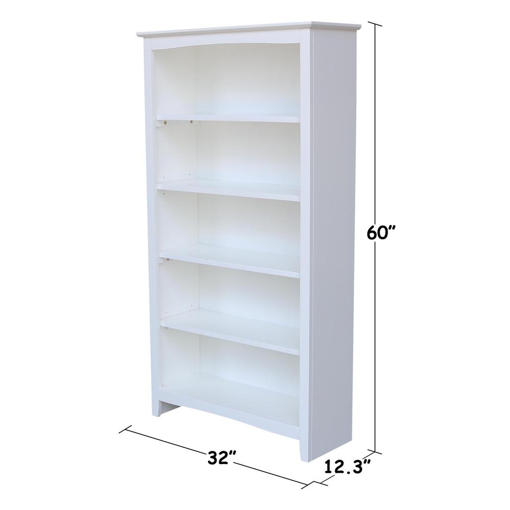 Shaker Bookcase - 60"H, White, White. Picture 2