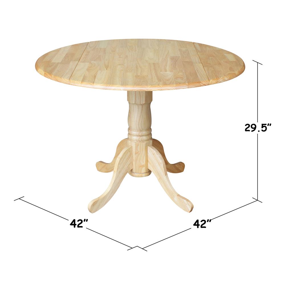 42" Round Dual Drop Leaf Pedestal Table, Natural. Picture 2