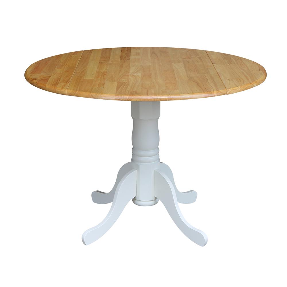 42" Round Dual Drop Leaf Pedestal Table, White / Natural. Picture 10