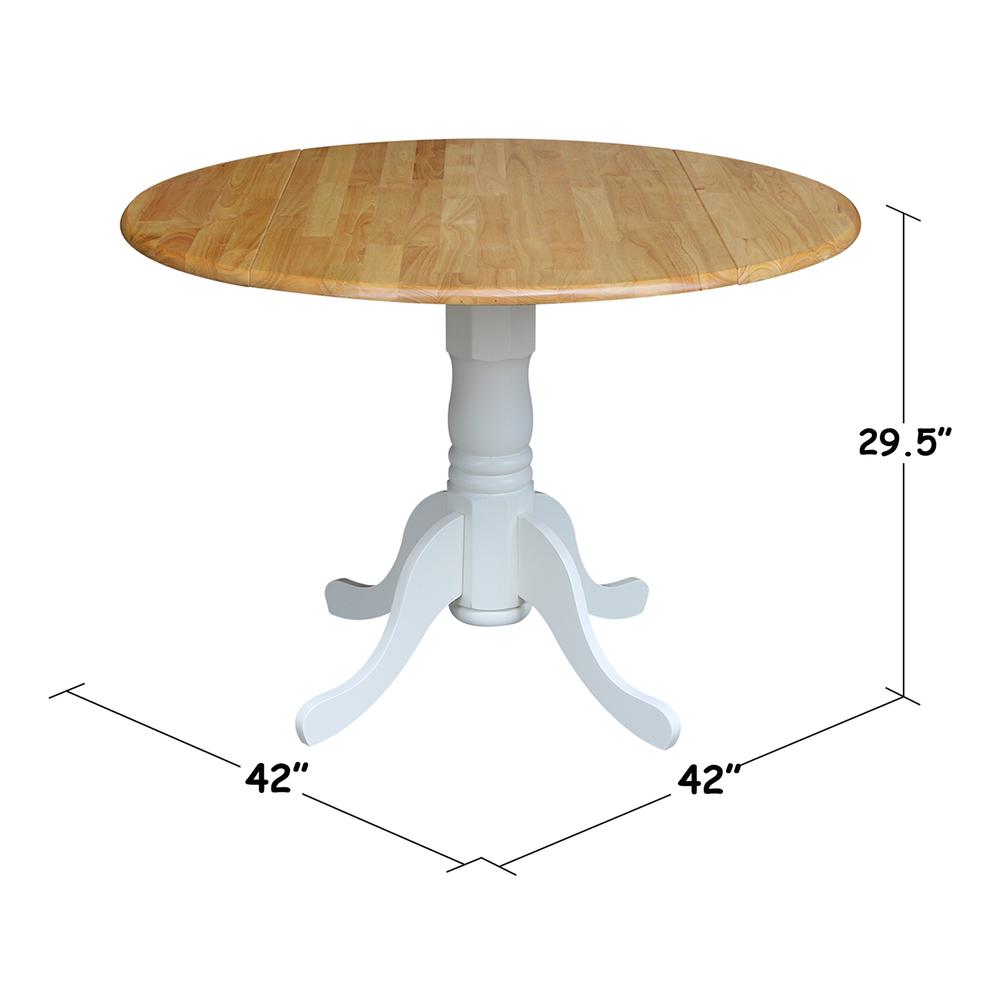 42" Round Dual Drop Leaf Pedestal Table, White / Natural. Picture 2