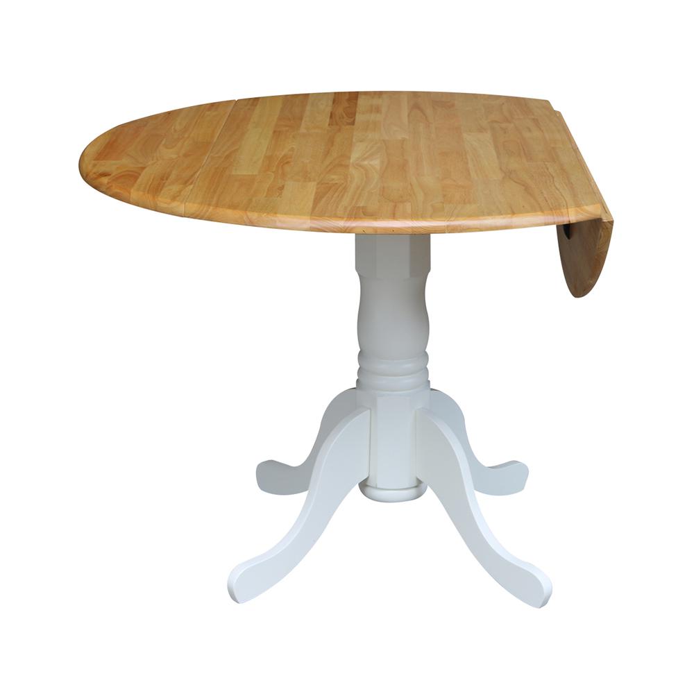 42" Round Dual Drop Leaf Pedestal Table, White / Natural. Picture 3