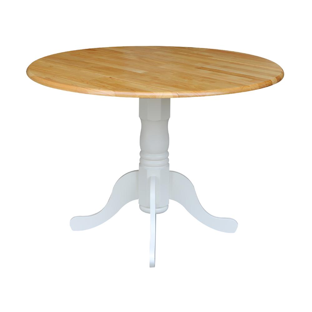 42" Round Dual Drop Leaf Pedestal Table, White / Natural. Picture 6