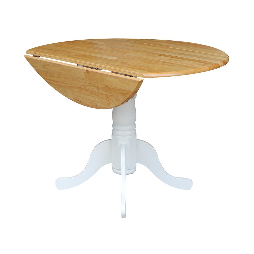 42" Round Dual Drop Leaf Pedestal Table, White / Natural. Picture 4