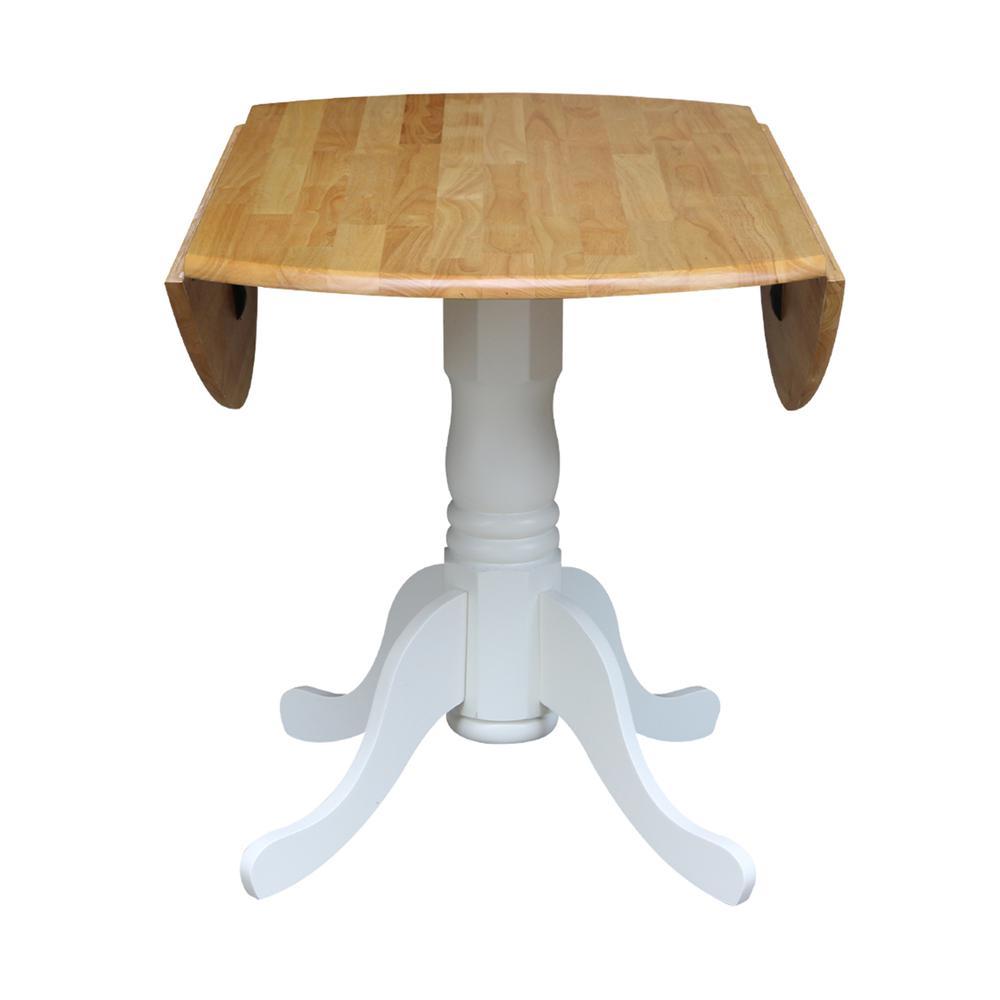 42" Round Dual Drop Leaf Pedestal Table, White / Natural. Picture 8