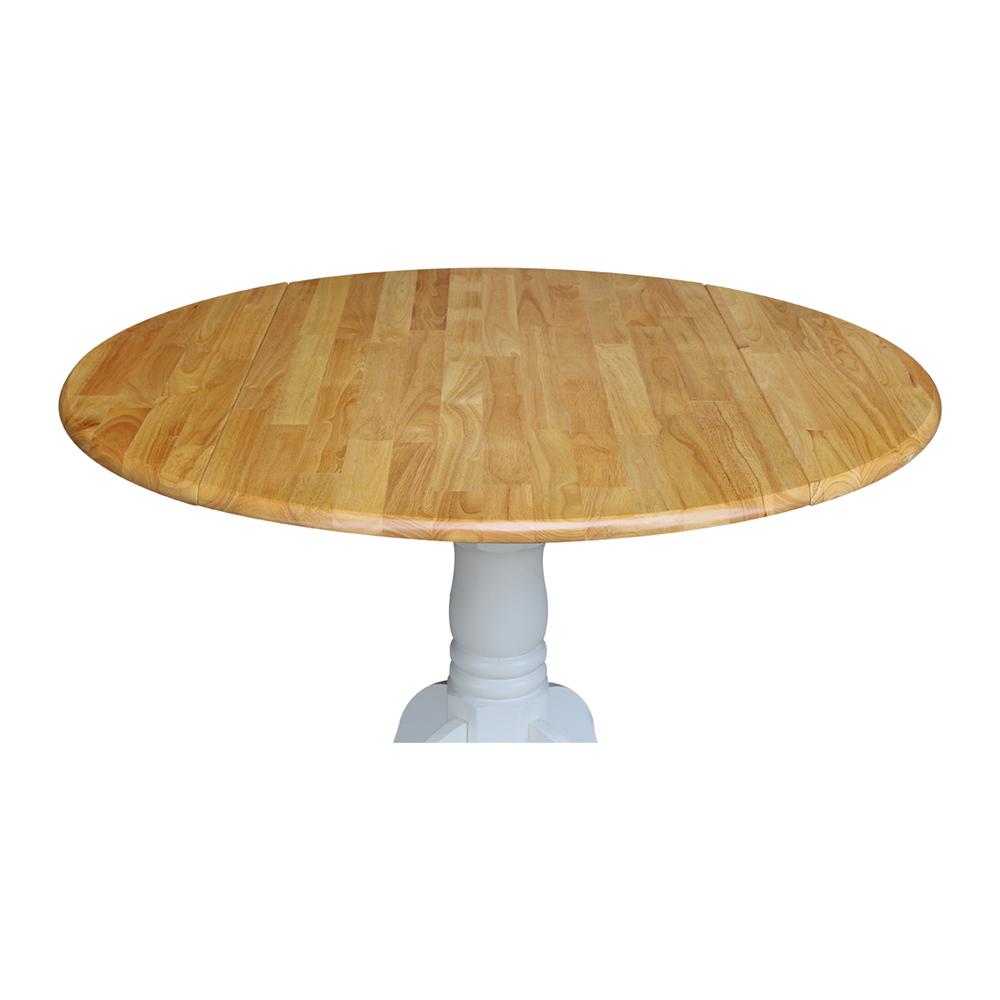 42" Round Dual Drop Leaf Pedestal Table, White / Natural. Picture 9