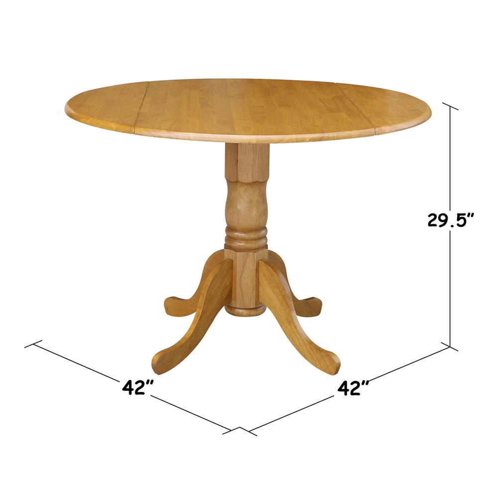 42" Round Dual Drop Leaf Pedestal Table, Oak. Picture 1