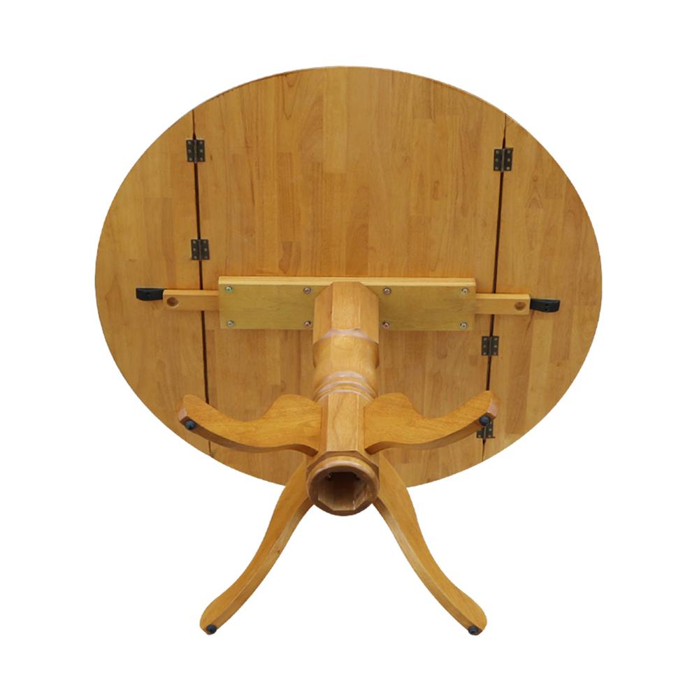 42" Round Dual Drop Leaf Pedestal Table, Oak. Picture 6