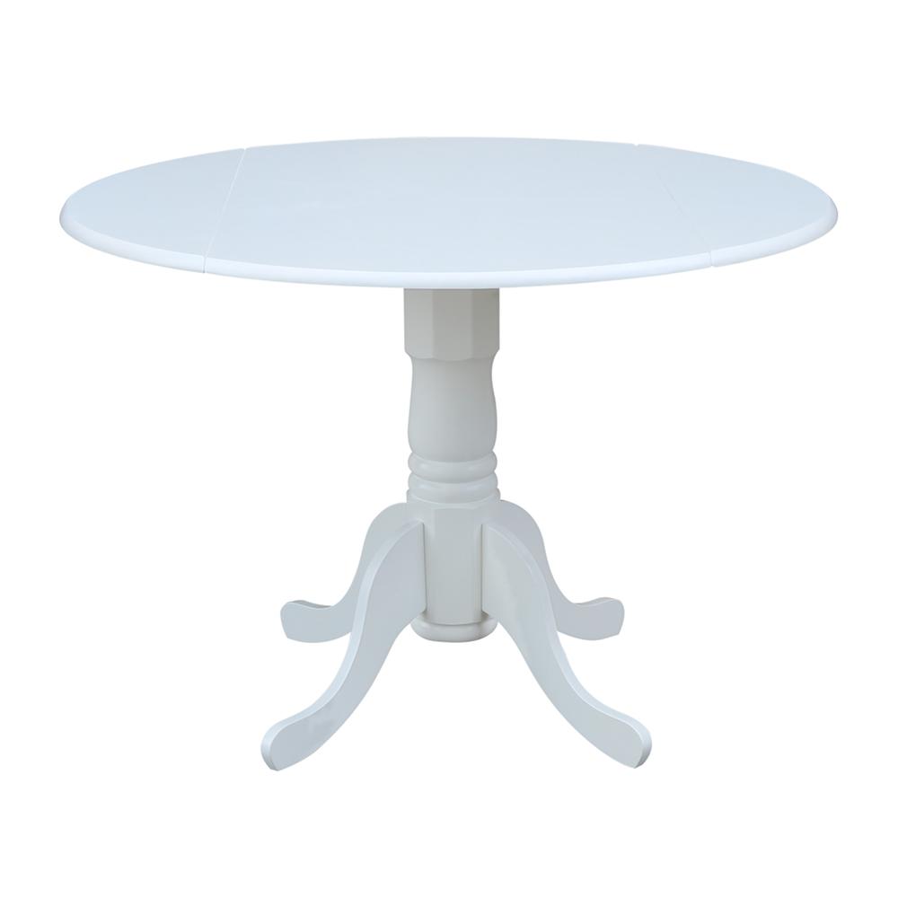 42" Round Dual Drop Leaf Pedestal Table, White. Picture 9