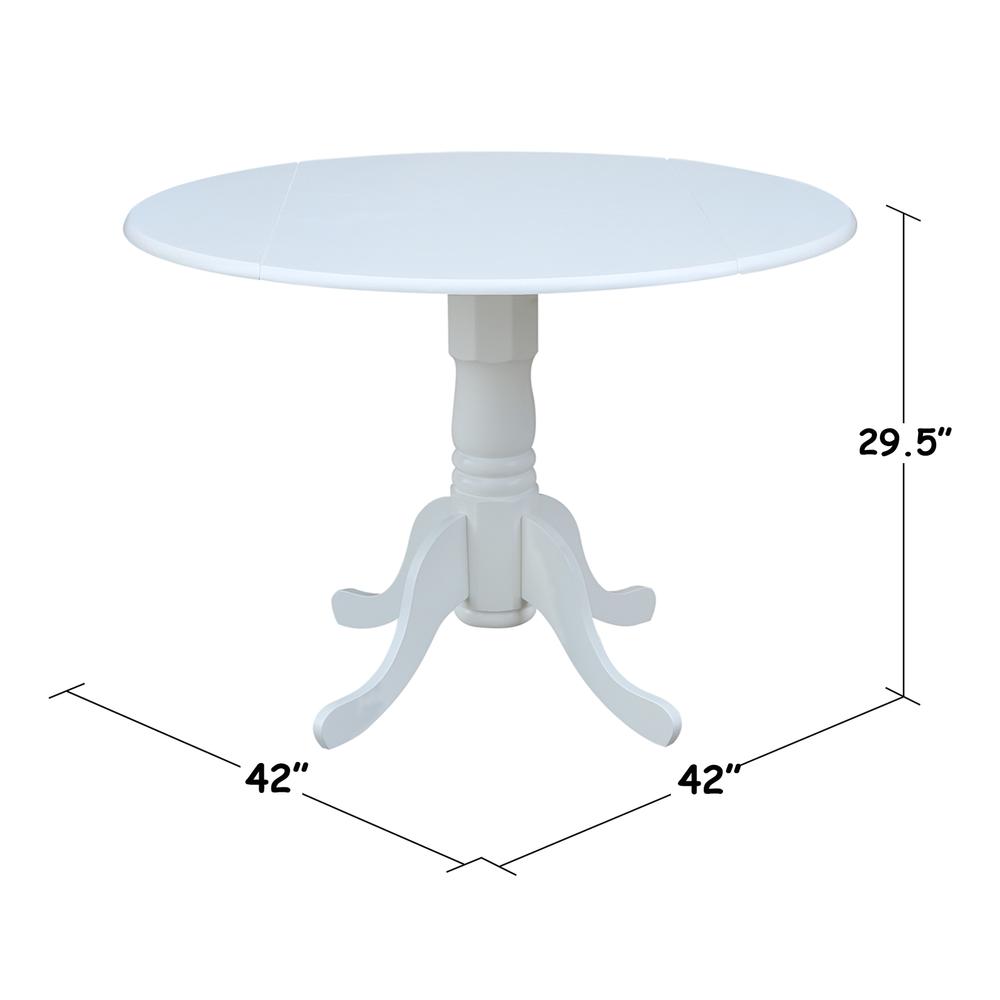42" Round Dual Drop Leaf Pedestal Table, White. Picture 1