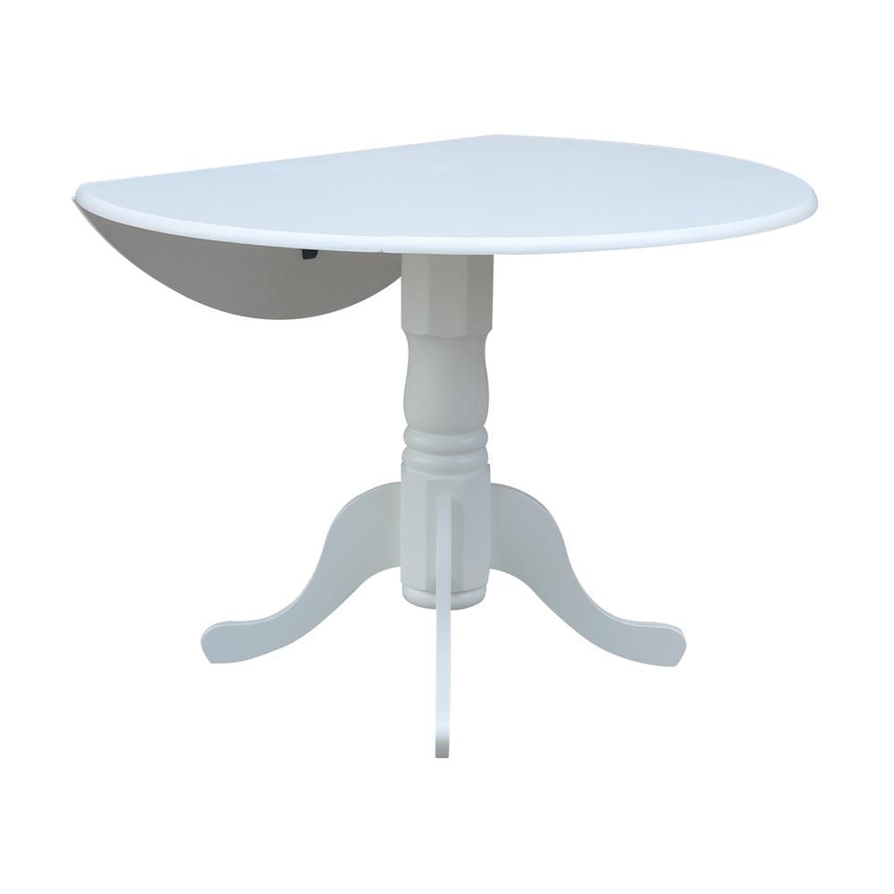 42" Round Dual Drop Leaf Pedestal Table, White. Picture 3