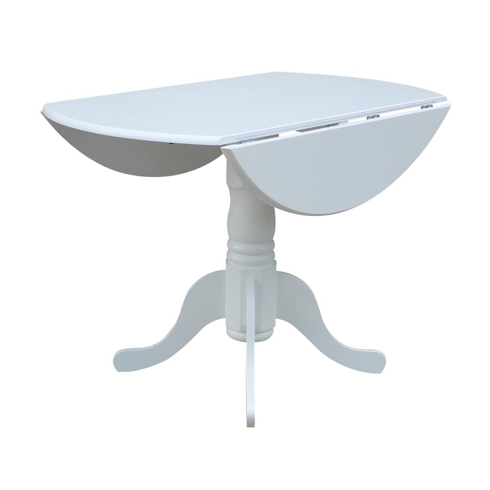 42" Round Dual Drop Leaf Pedestal Table, White. Picture 4