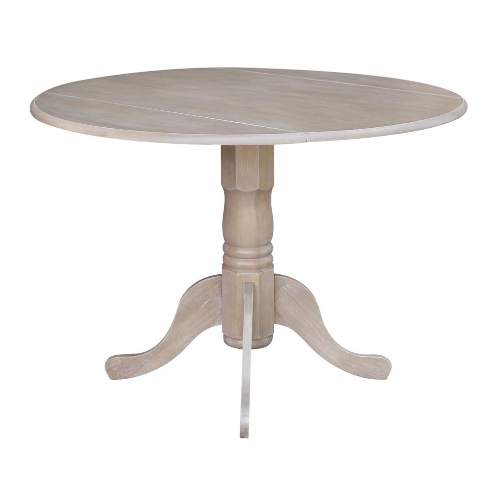 42" Round Dual Drop Leaf Pedestal Table, Washed Gray Taupe. Picture 5