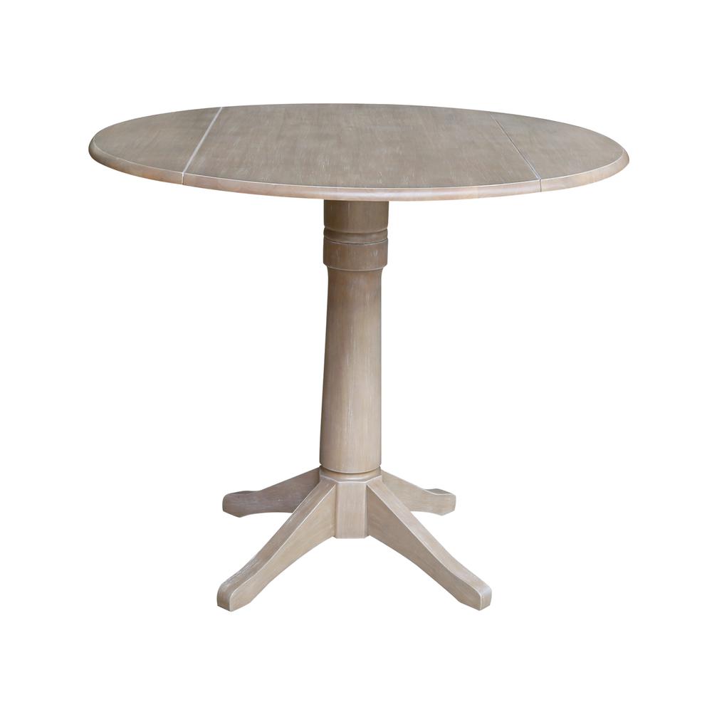 42" Round Dual Drop Leaf Pedestal Table, Washed Gray Taupe. Picture 10