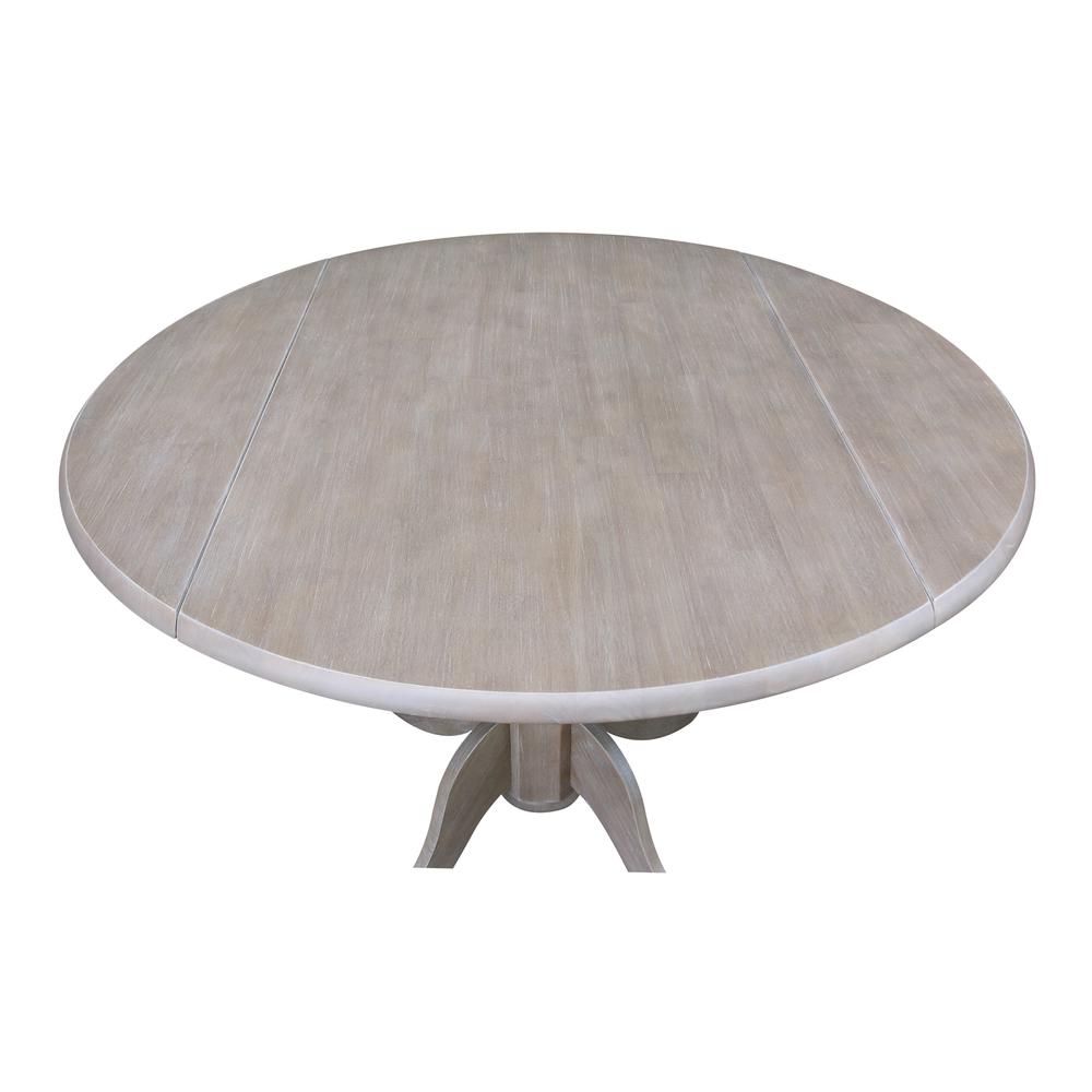 42" Round Dual Drop Leaf Pedestal Table, Washed Gray Taupe. Picture 8