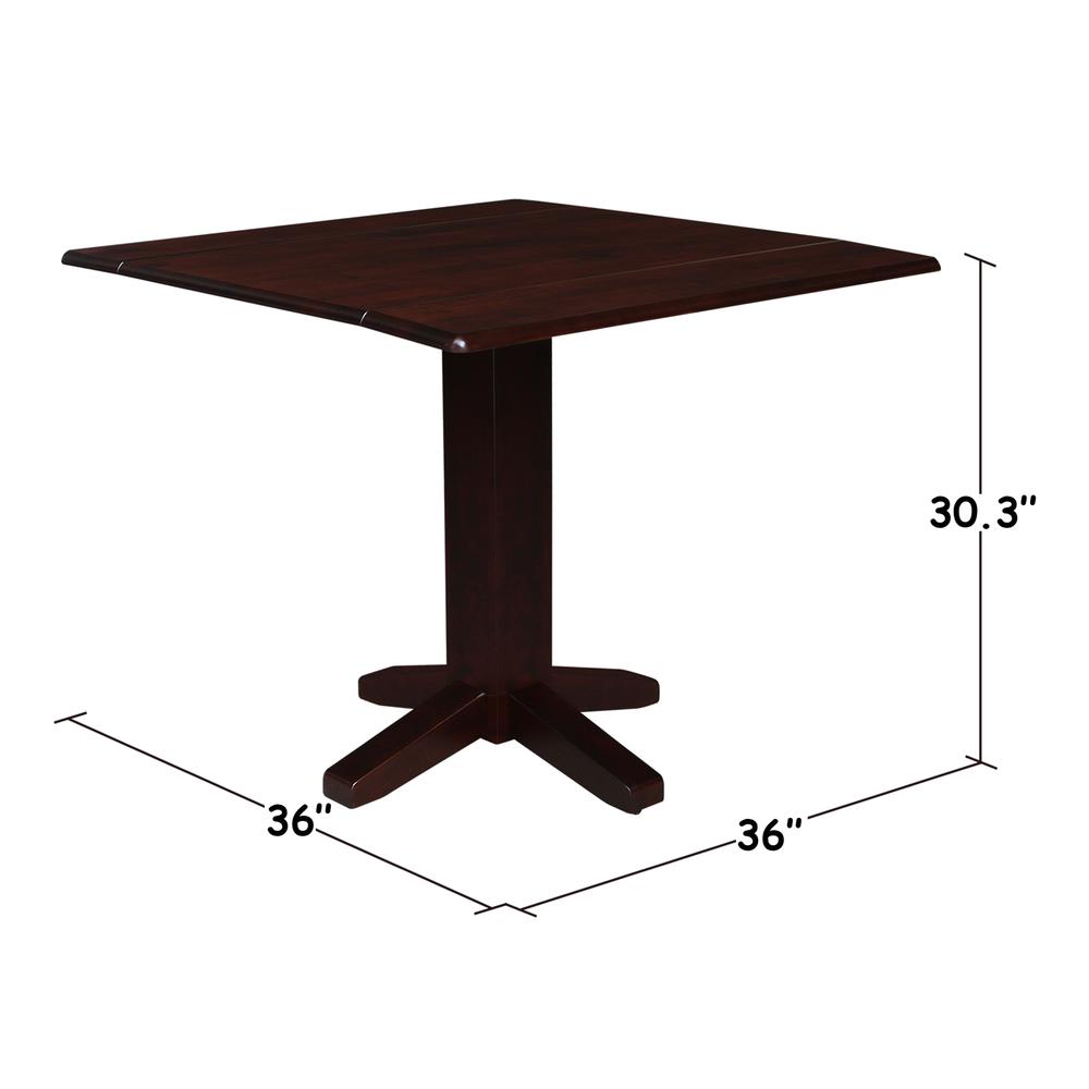 36" Square Dual Drop Leaf Dining Table , Rich Mocha. Picture 1
