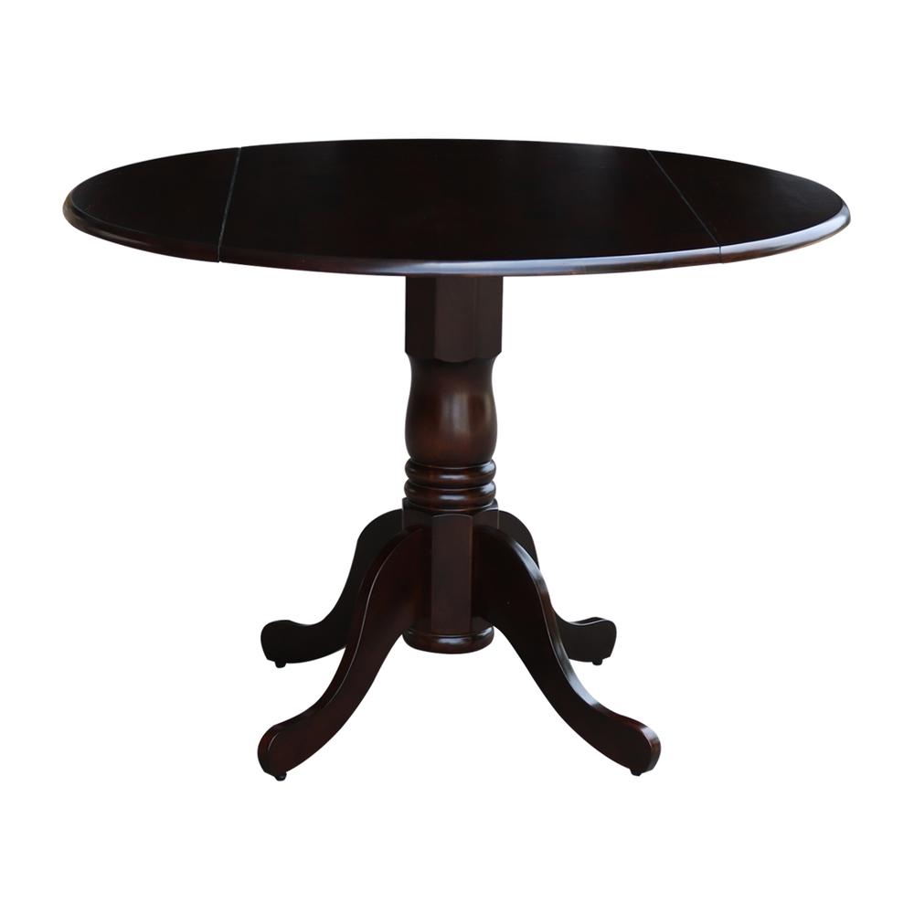 42" Round Dual Drop Leaf Pedestal Table, Rich Mocha. Picture 4