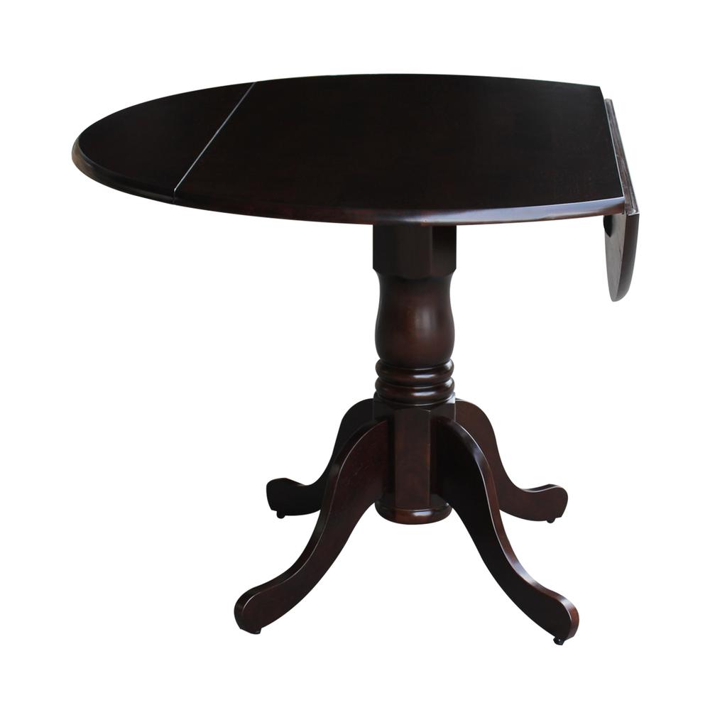 42" Round Dual Drop Leaf Pedestal Table, Rich Mocha. Picture 1