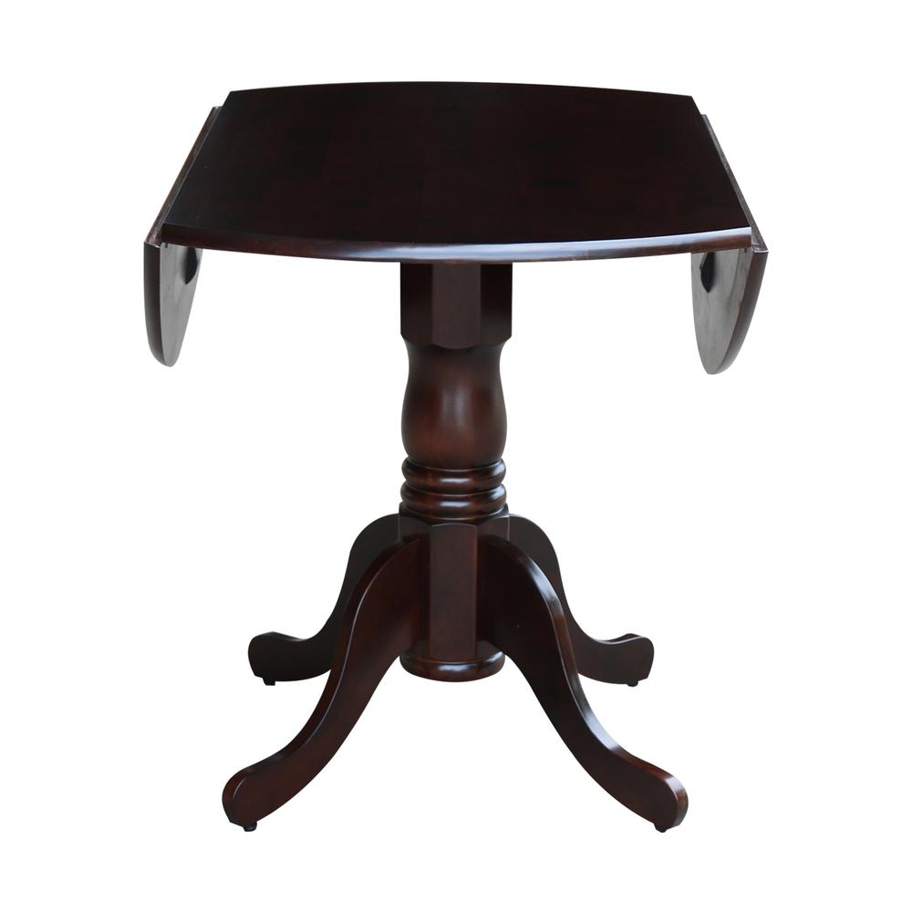 42" Round Dual Drop Leaf Pedestal Table, Rich Mocha. Picture 2