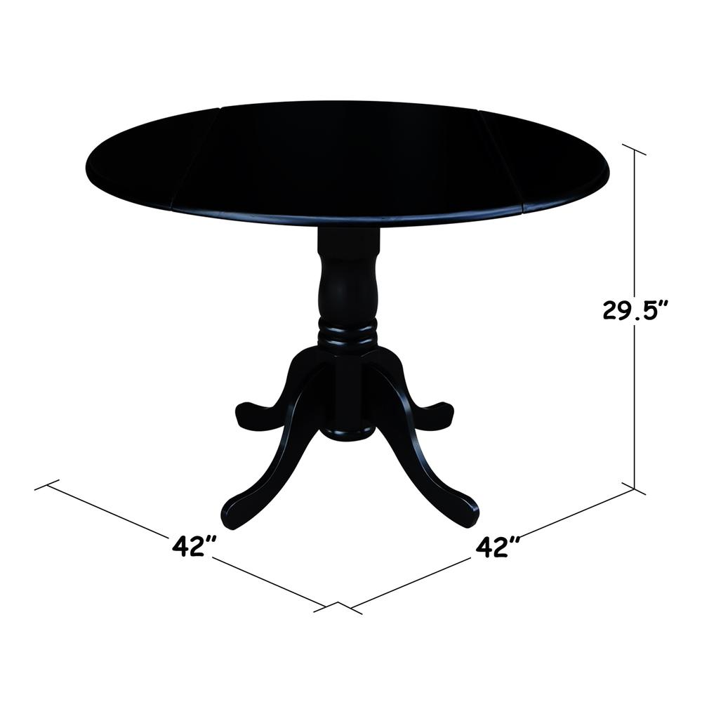 42" Round Dual Drop Leaf Pedestal Table, Black. Picture 2