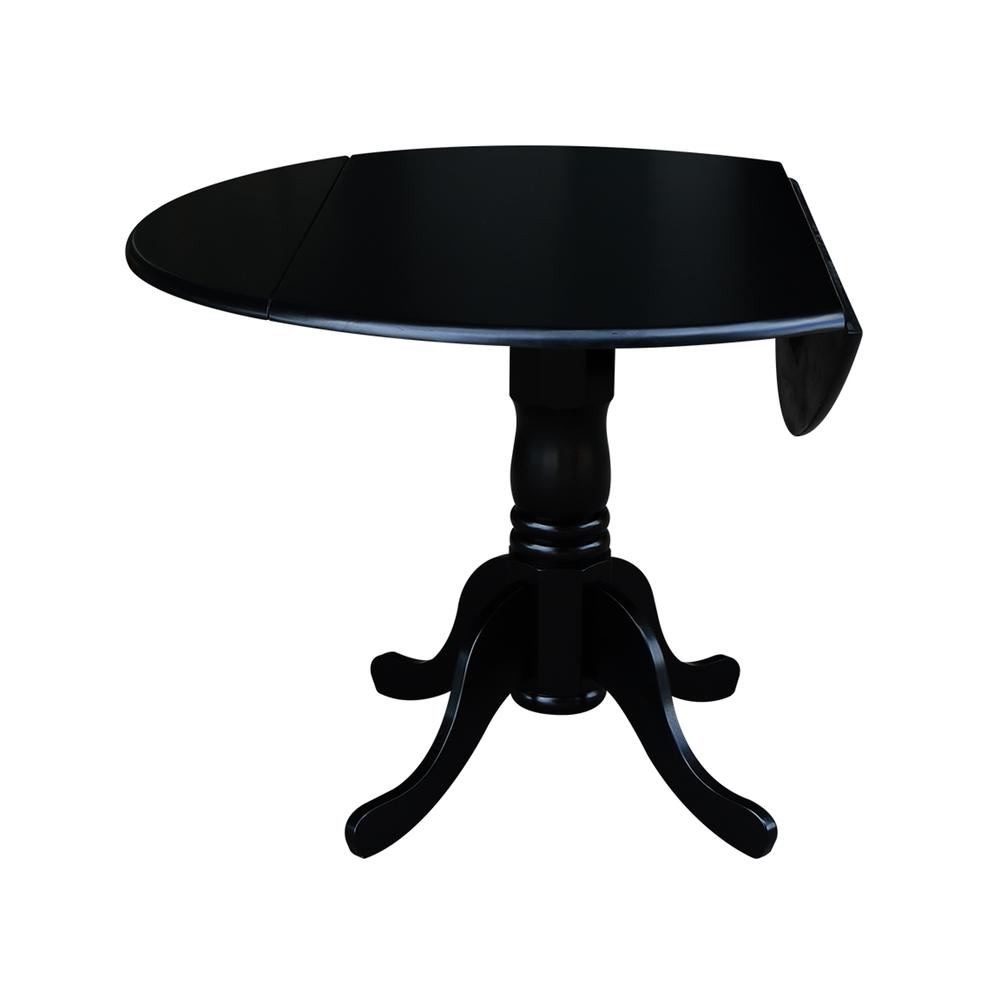 42" Round Dual Drop Leaf Pedestal Table, Black. Picture 3