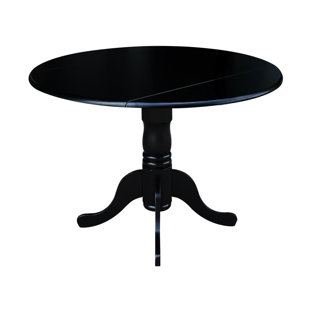 42" Round Dual Drop Leaf Pedestal Table, Black. Picture 6