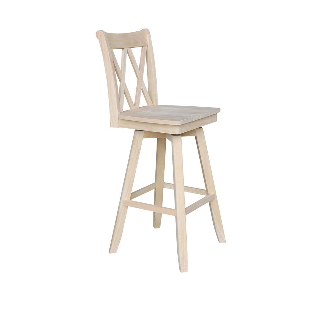 Double "X" Back Counter height Stool - With Swivel And Auto Return - 24" Seat Height , Unfinished. Picture 5