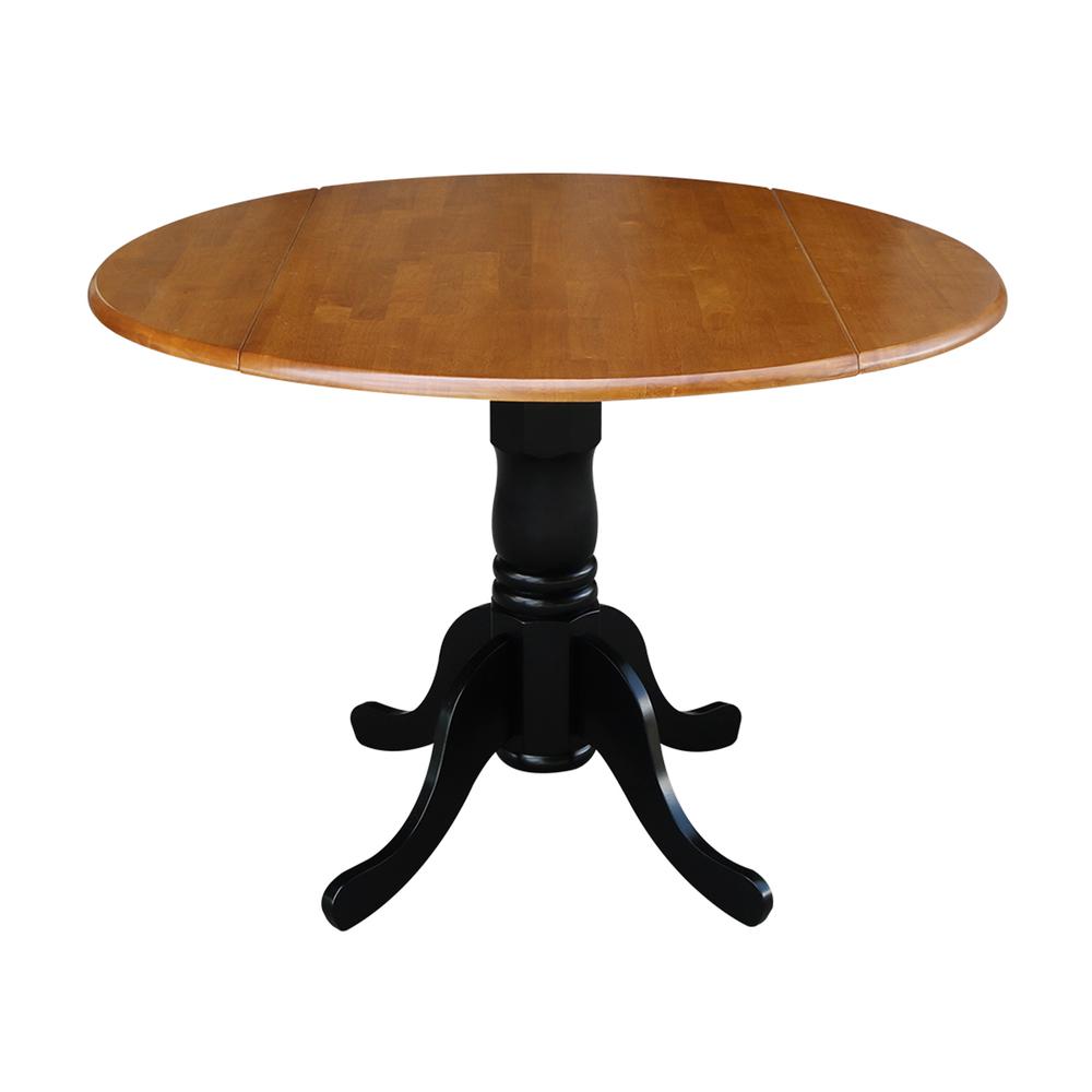 42" Round Dual Drop Leaf Pedestal Table, Black/Cherry. Picture 9