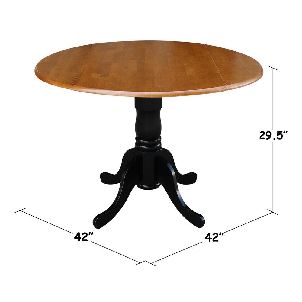 42" Round Dual Drop Leaf Pedestal Table, Black/Cherry. Picture 1