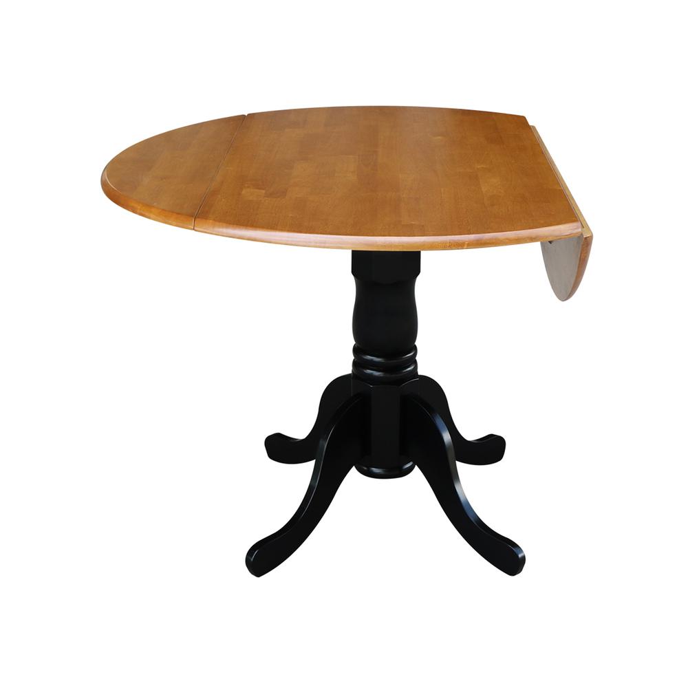 42" Round Dual Drop Leaf Pedestal Table, Black/Cherry. Picture 2