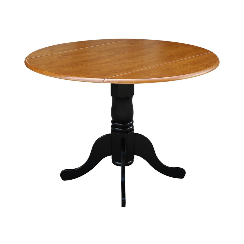 42" Round Dual Drop Leaf Pedestal Table, Black/Cherry. Picture 5