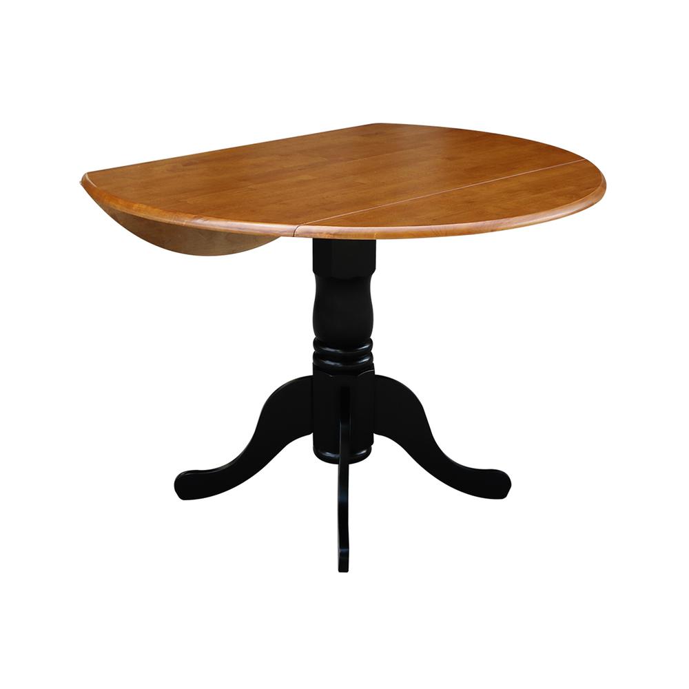 42" Round Dual Drop Leaf Pedestal Table, Black/Cherry. Picture 3