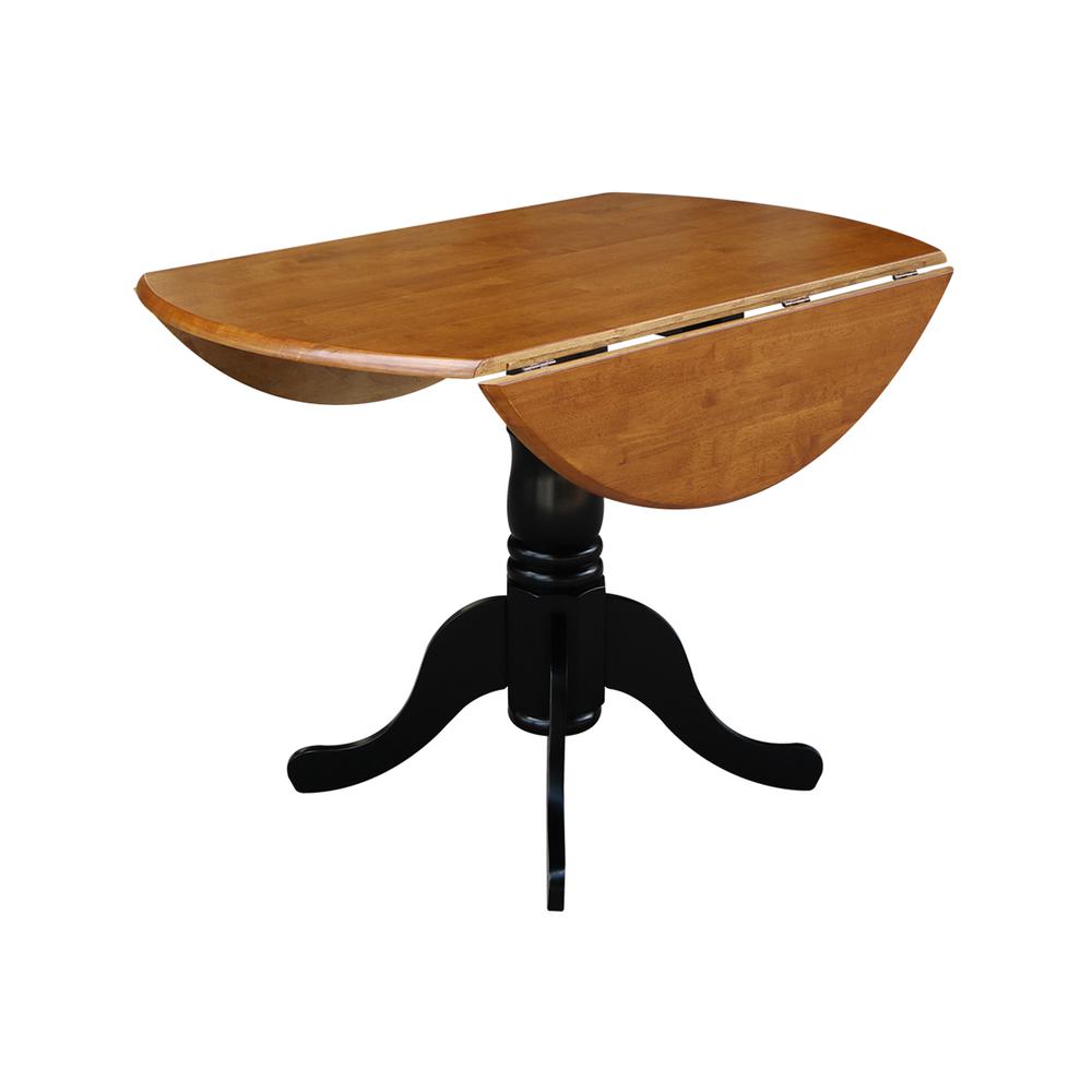 42" Round Dual Drop Leaf Pedestal Table, Black/Cherry. Picture 4