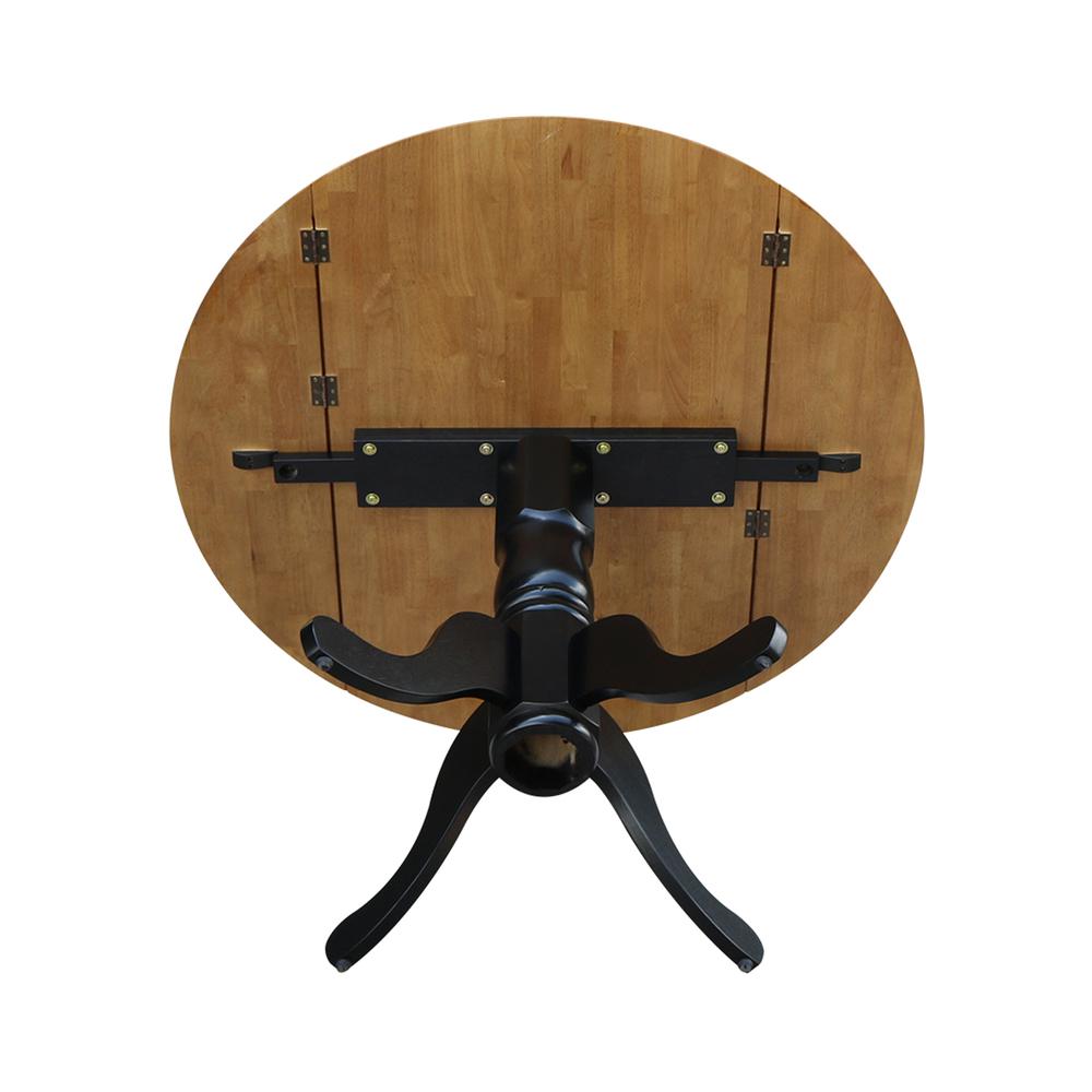 42" Round Dual Drop Leaf Pedestal Table, Black/Cherry. Picture 6