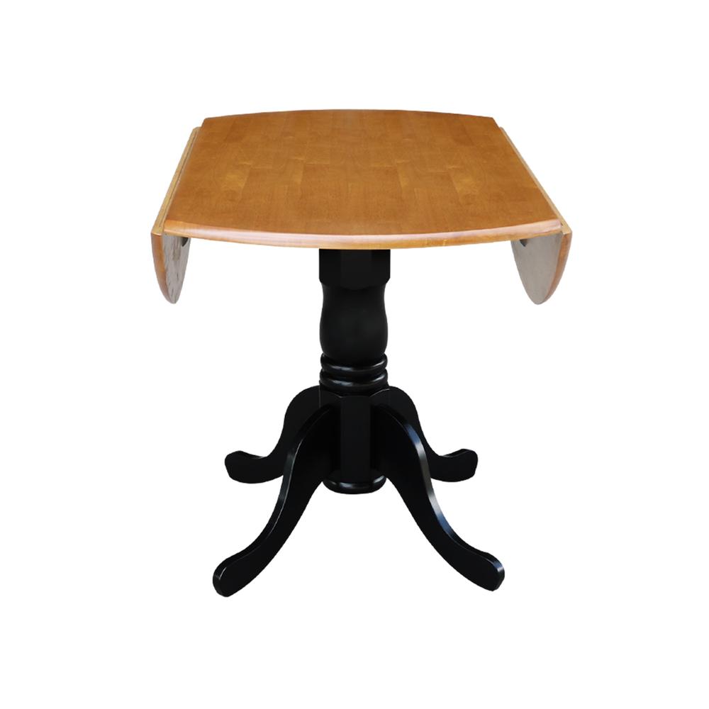 42" Round Dual Drop Leaf Pedestal Table, Black/Cherry. Picture 7