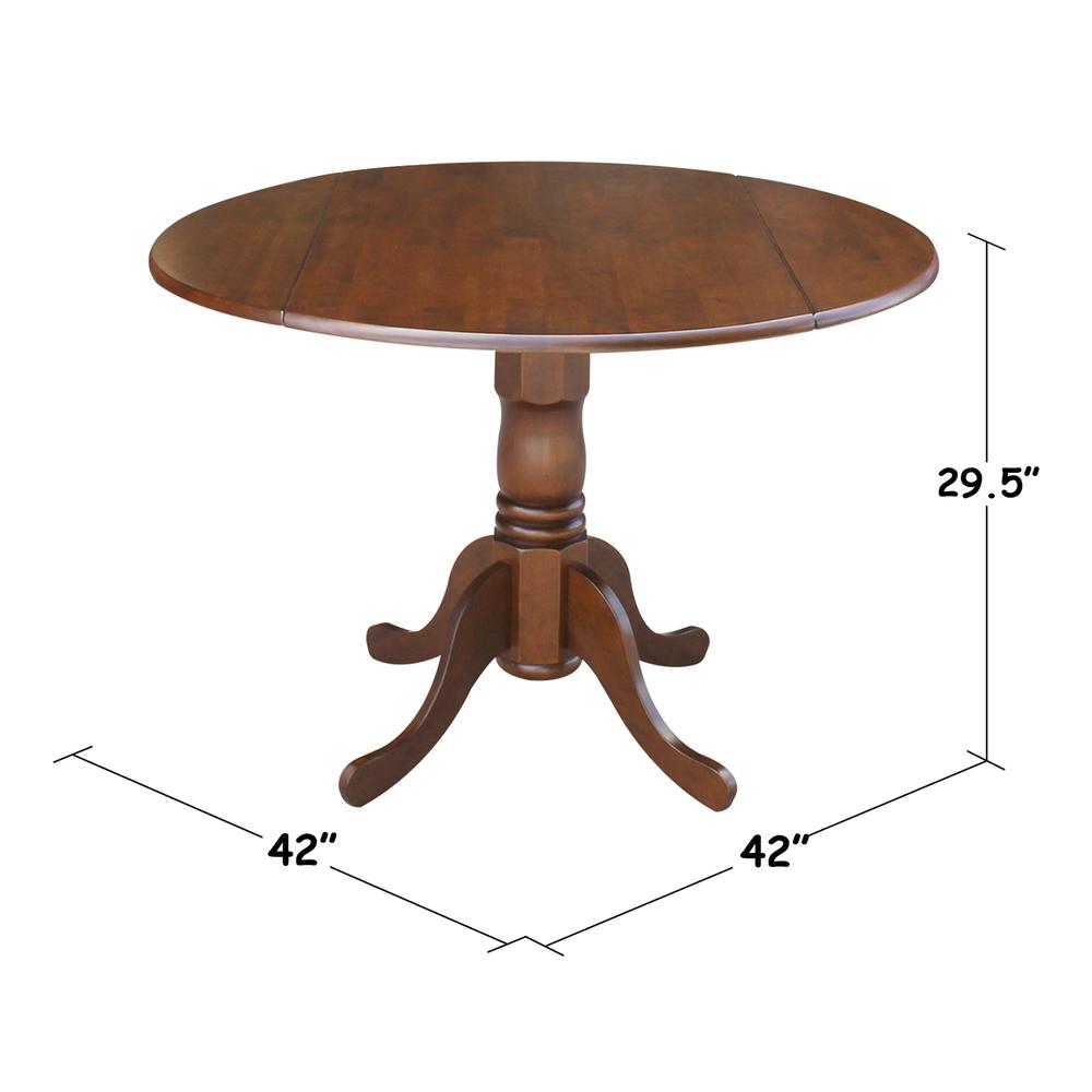 42" Round Dual Drop Leaf Pedestal Table, Espresso. Picture 1